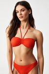 Kom Ronica Dokulu Kumaşlı Straplez Bikini Turuncu